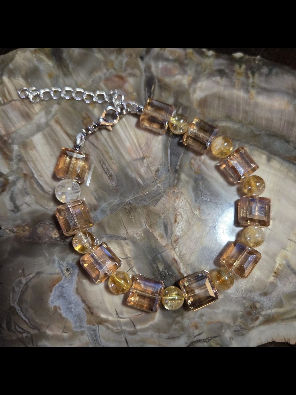 Artisan Citrine And Champagne Crystal Beaded Bracelet.